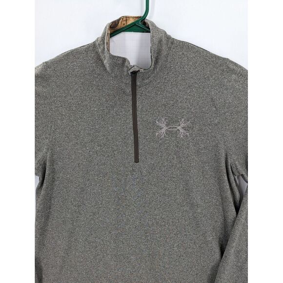 Under Armour Loose HeatGear Borderland Men's Brown Gray 1/4 Zip Hunt Pullover, L - Picture 3 of 7